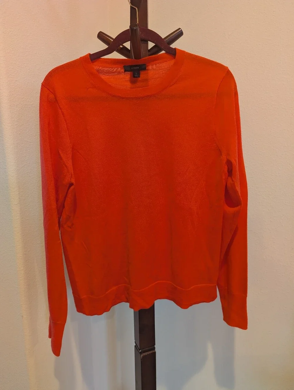 J Crew Women's Orange Crewneck Wool Sweater, Size L